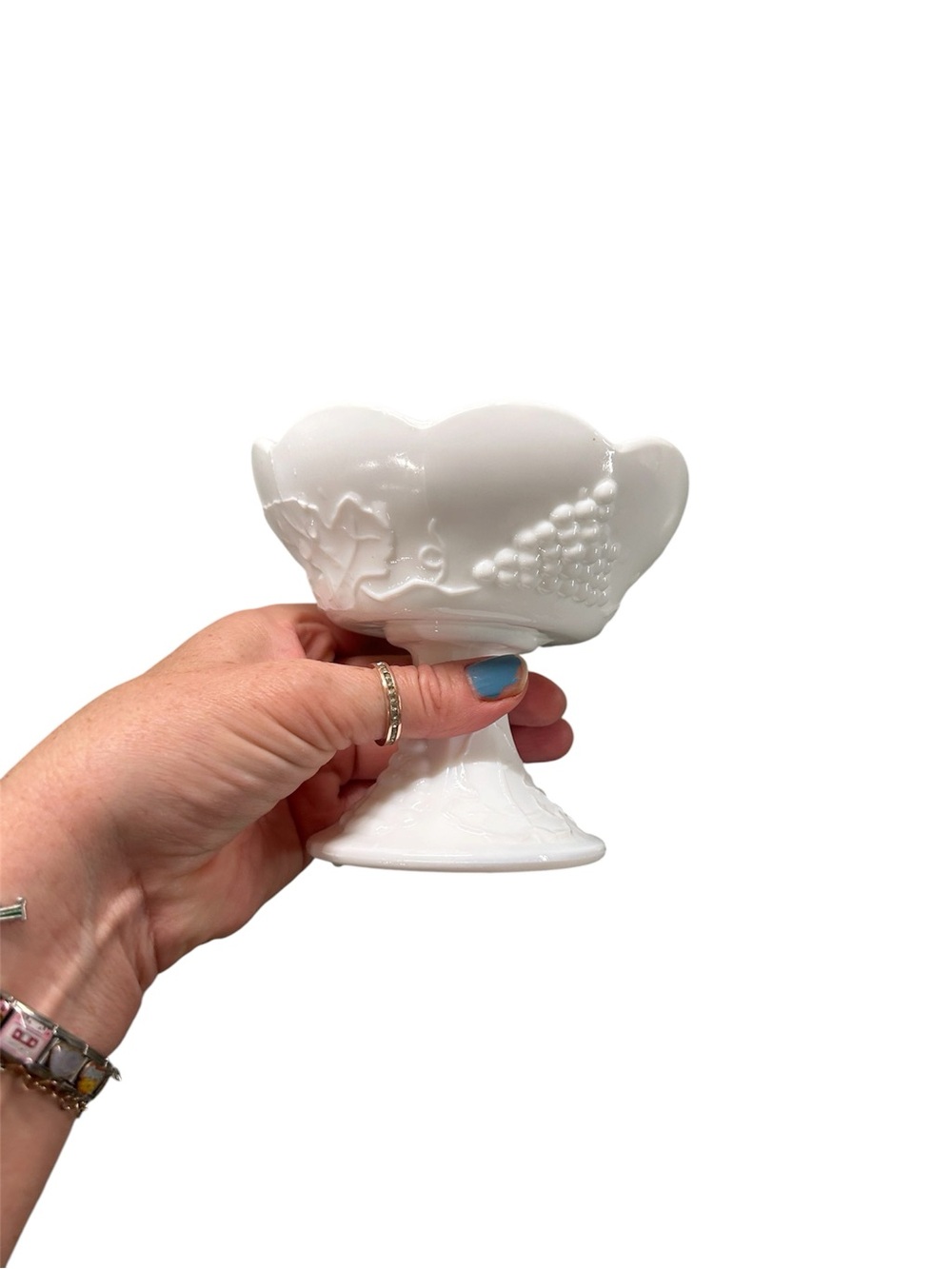Elegant White Milk Glass Pedestal candlestick holder
